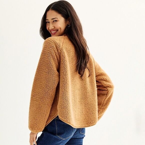 Sonoma Goods For Life Snap Through Fleece Black Jacket - Picture 3 of 6